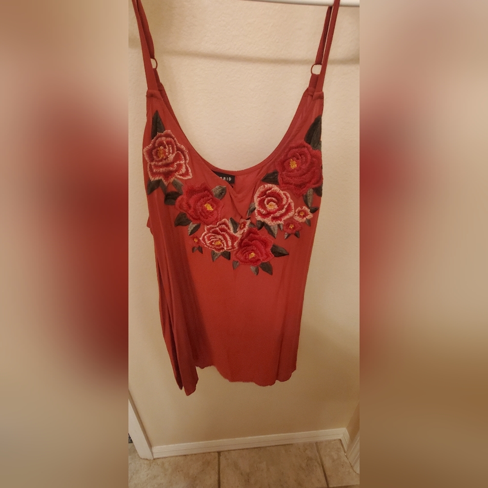 Rust Orange Floral Embroidery Tank